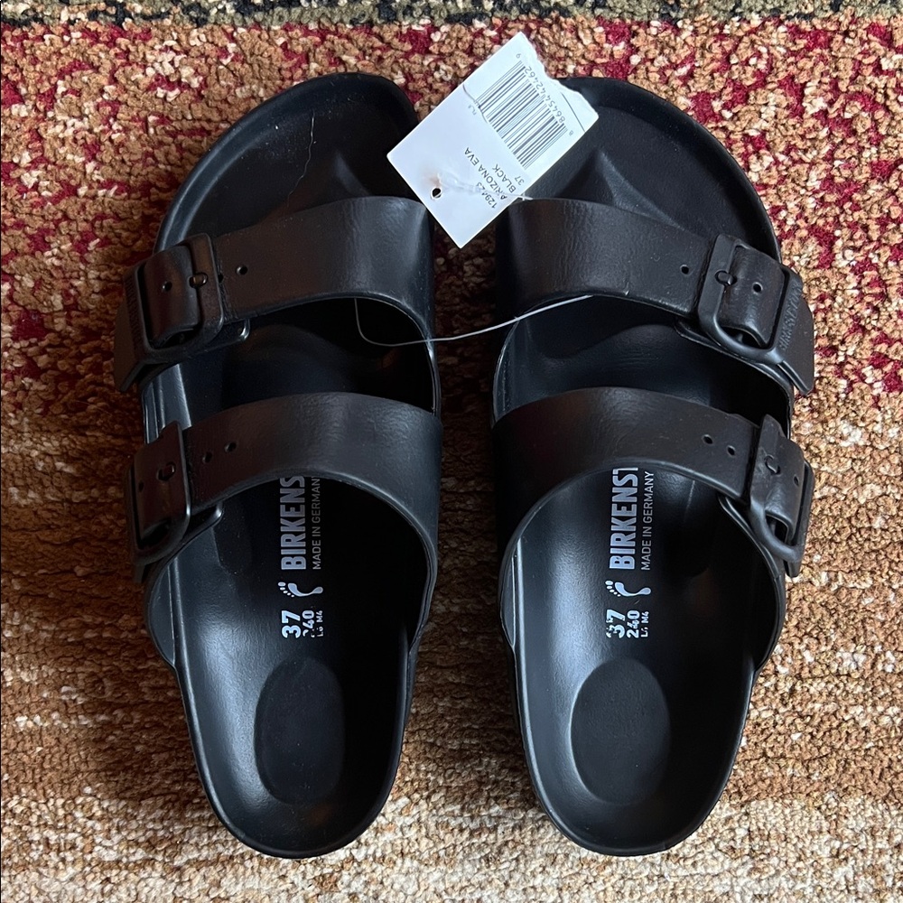 Birkenstock 37 NWT new EVA Black Sandals Two straps adjustable waterproof womens